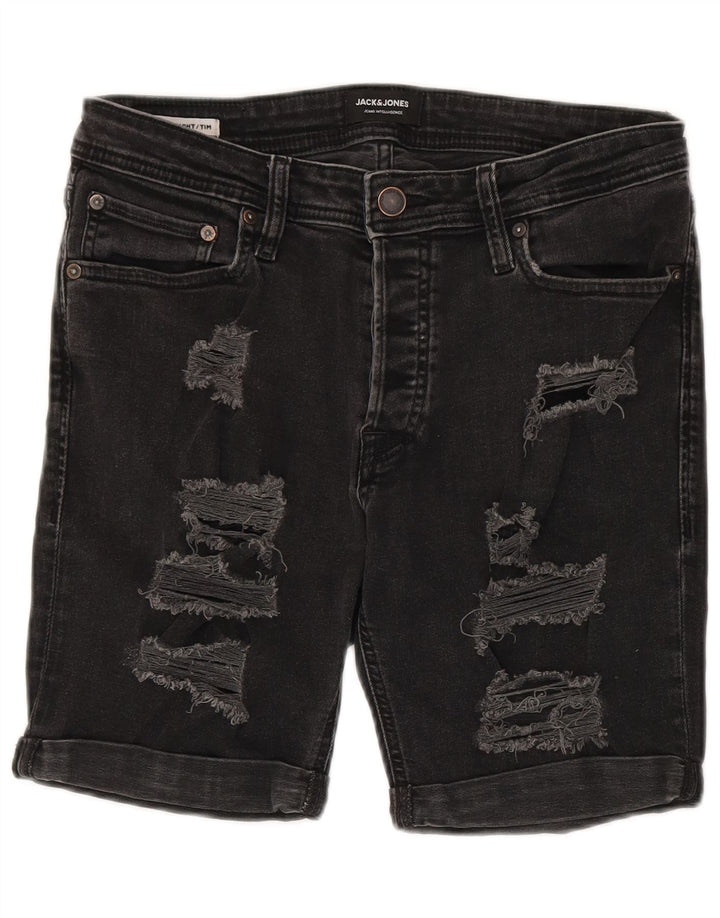 Pantaloni scurți din denim învechit Tim pentru bărbați Jack & Jones, bumbac negru mediu W30