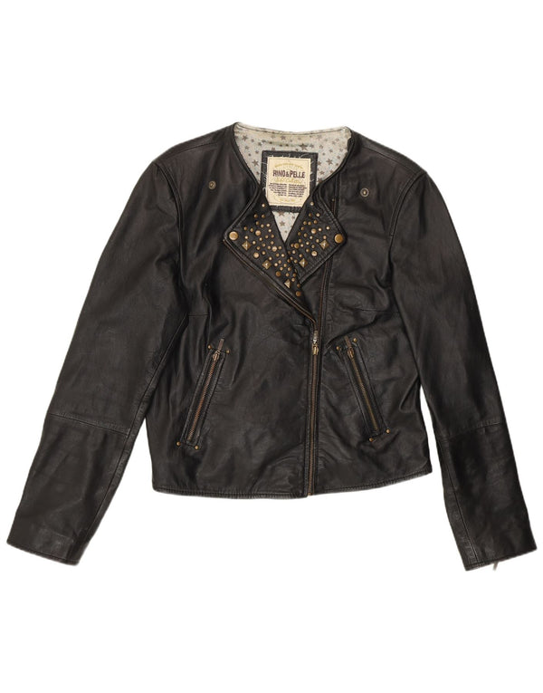 Jachetă de piele RINO & PELLE Crop Biker pentru femei UK 12 Medium Black Leather
