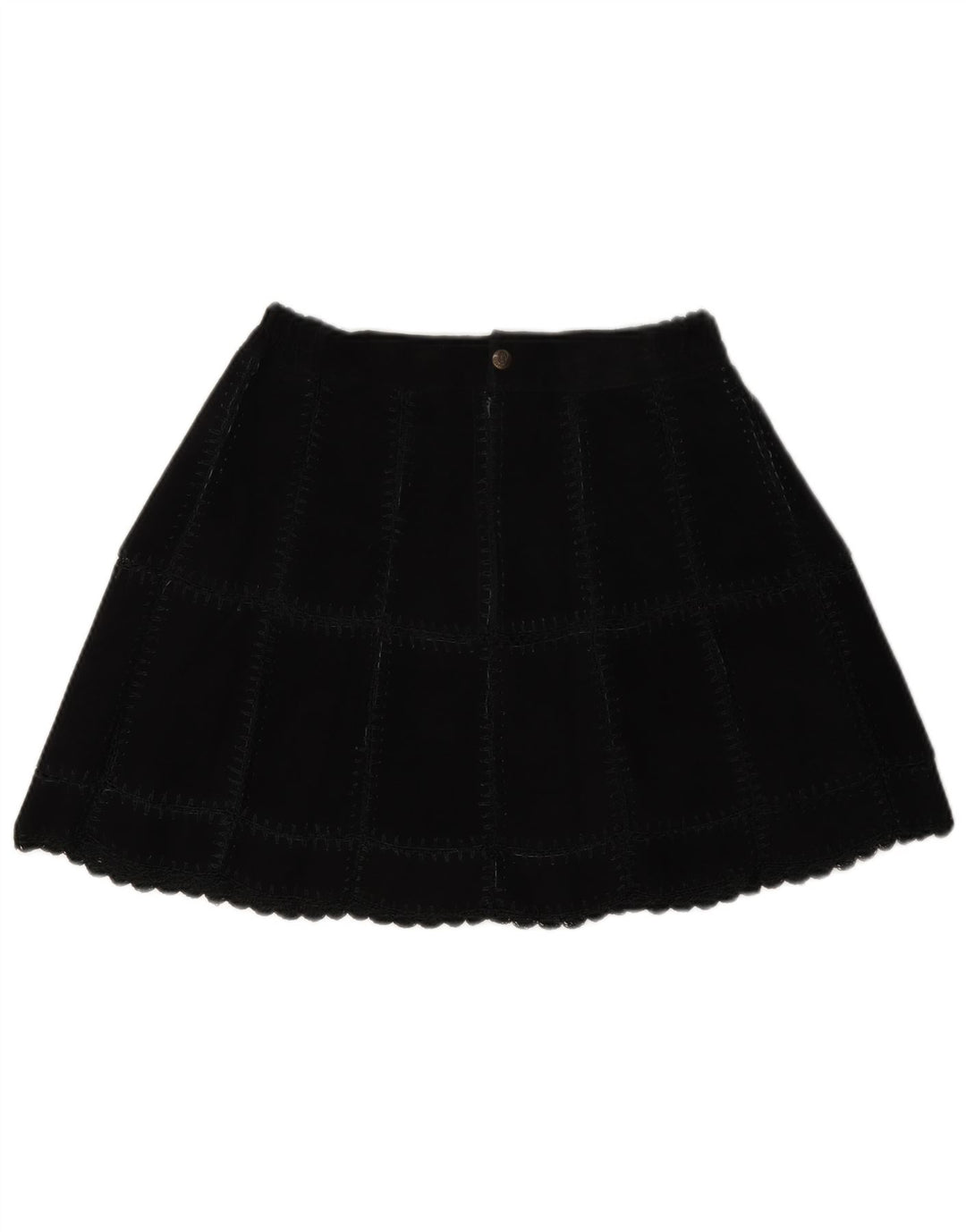 Fusta mini de piele intoarsa vintage pentru femei W28 carouri negru mediu