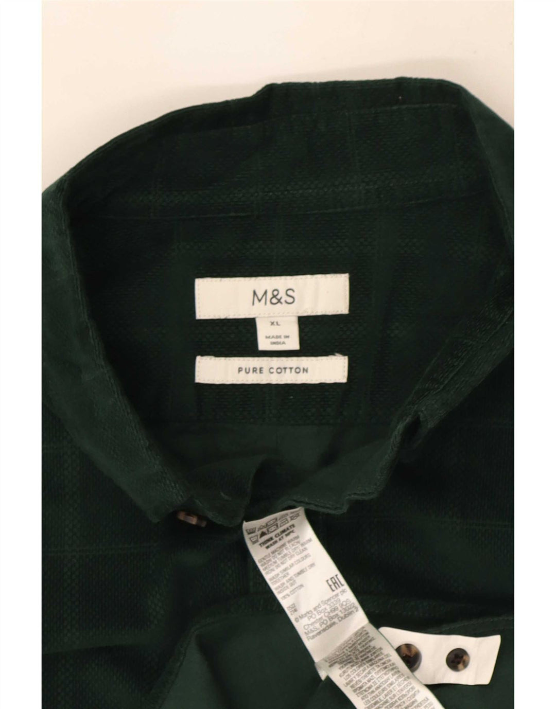 Marks & Spencer Mens Shirt XL Green Check Cotton