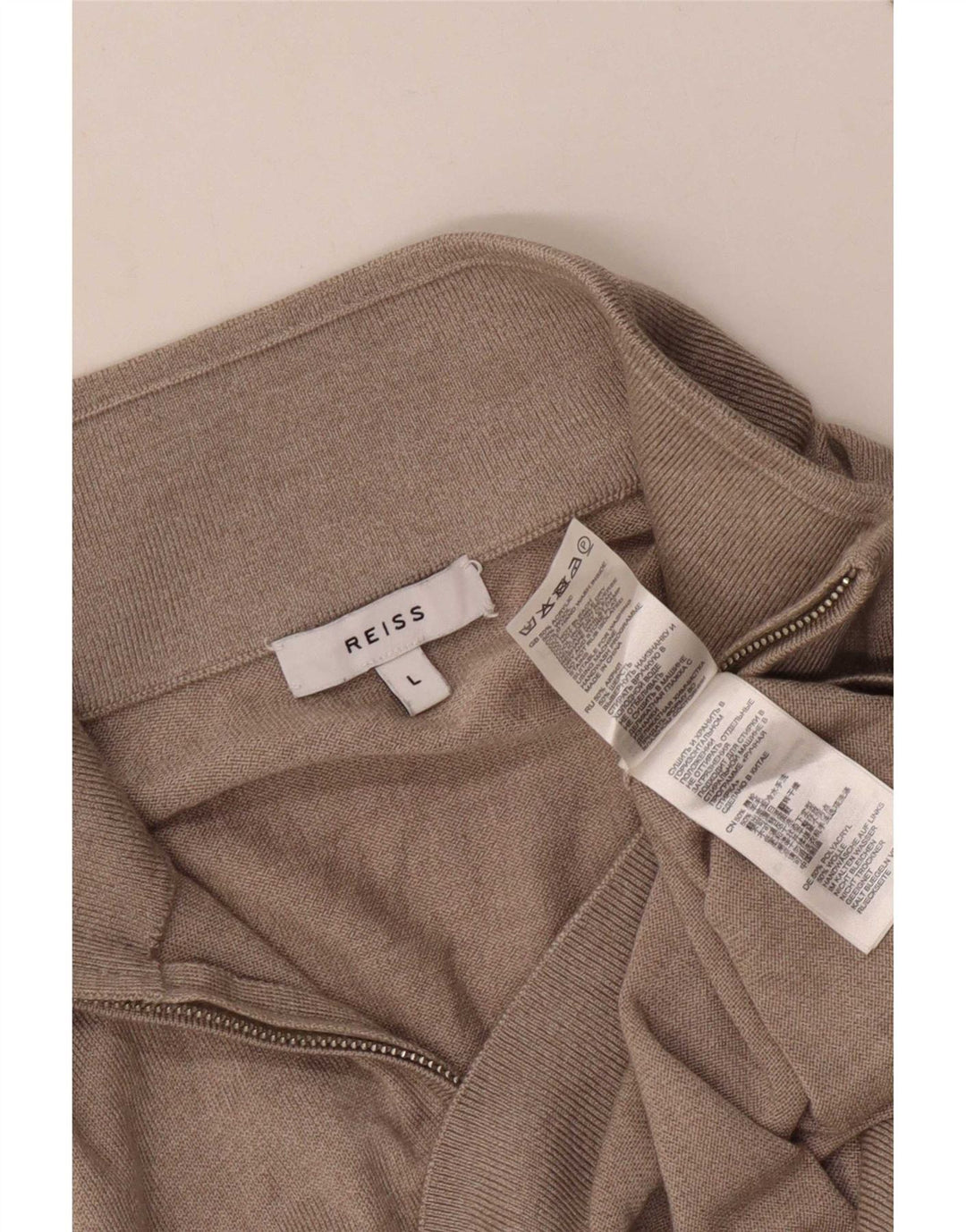 Pulover pentru bărbați Reiss, cu fermoar, cu gât, mare, acrilic, bej