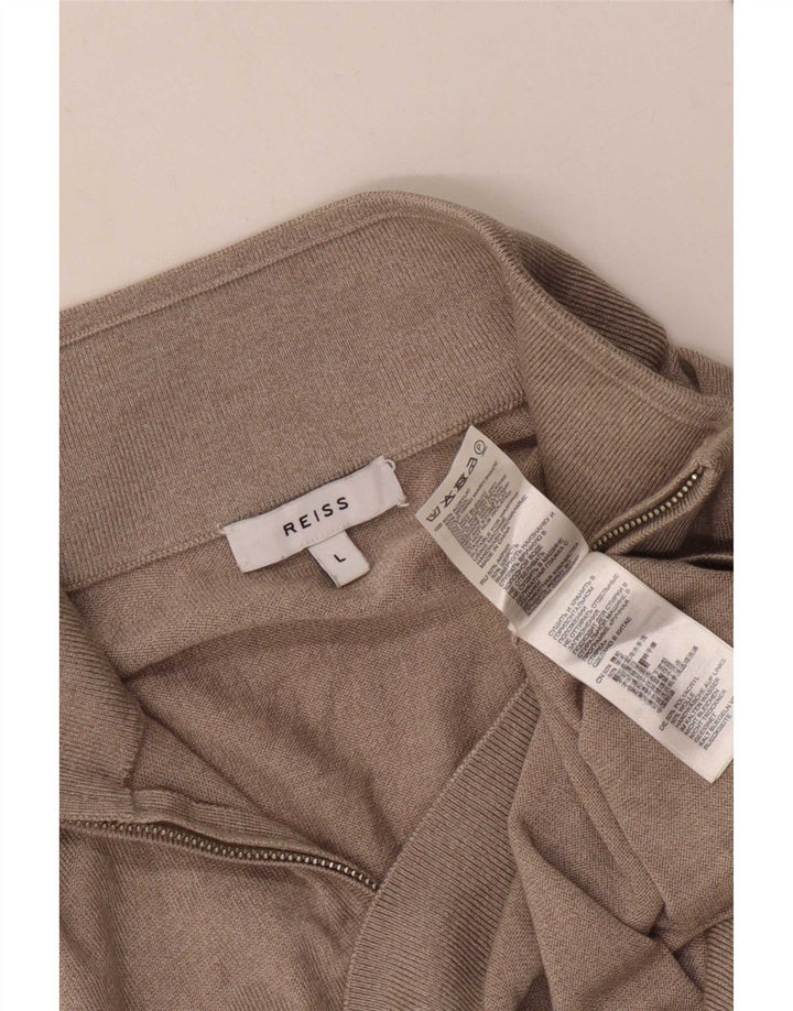 Pulover pentru bărbați Reiss, cu fermoar, cu gât, mare, acrilic, bej