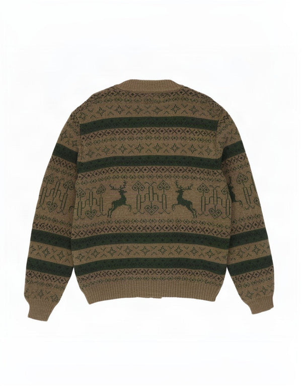 St. Peter Trachten Pulover Cardigan pentru bărbați Mediu Kaki Fair Isle Acrilic