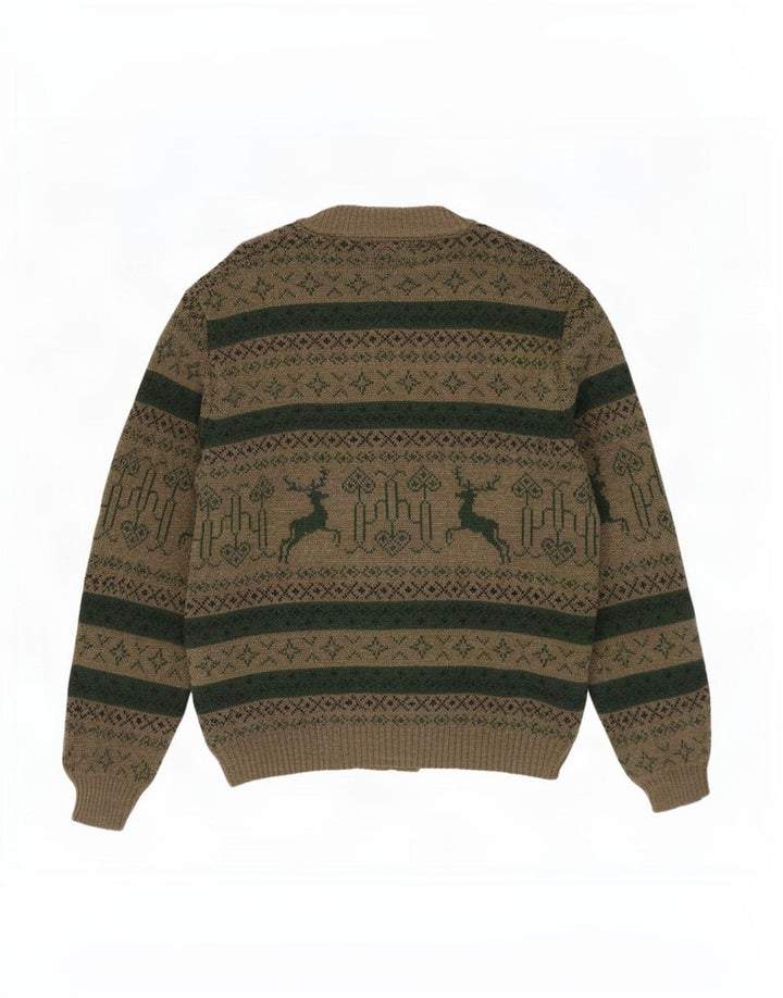 St. Peter Trachten Pulover Cardigan pentru bărbați Mediu Kaki Fair Isle Acrilic