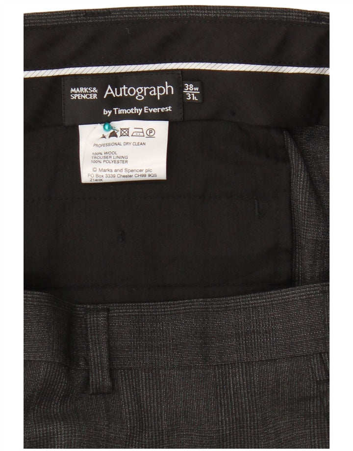 Pantaloni de costum drept bărbați Marks & Spencer Autograph L38 L31 Lână gri
