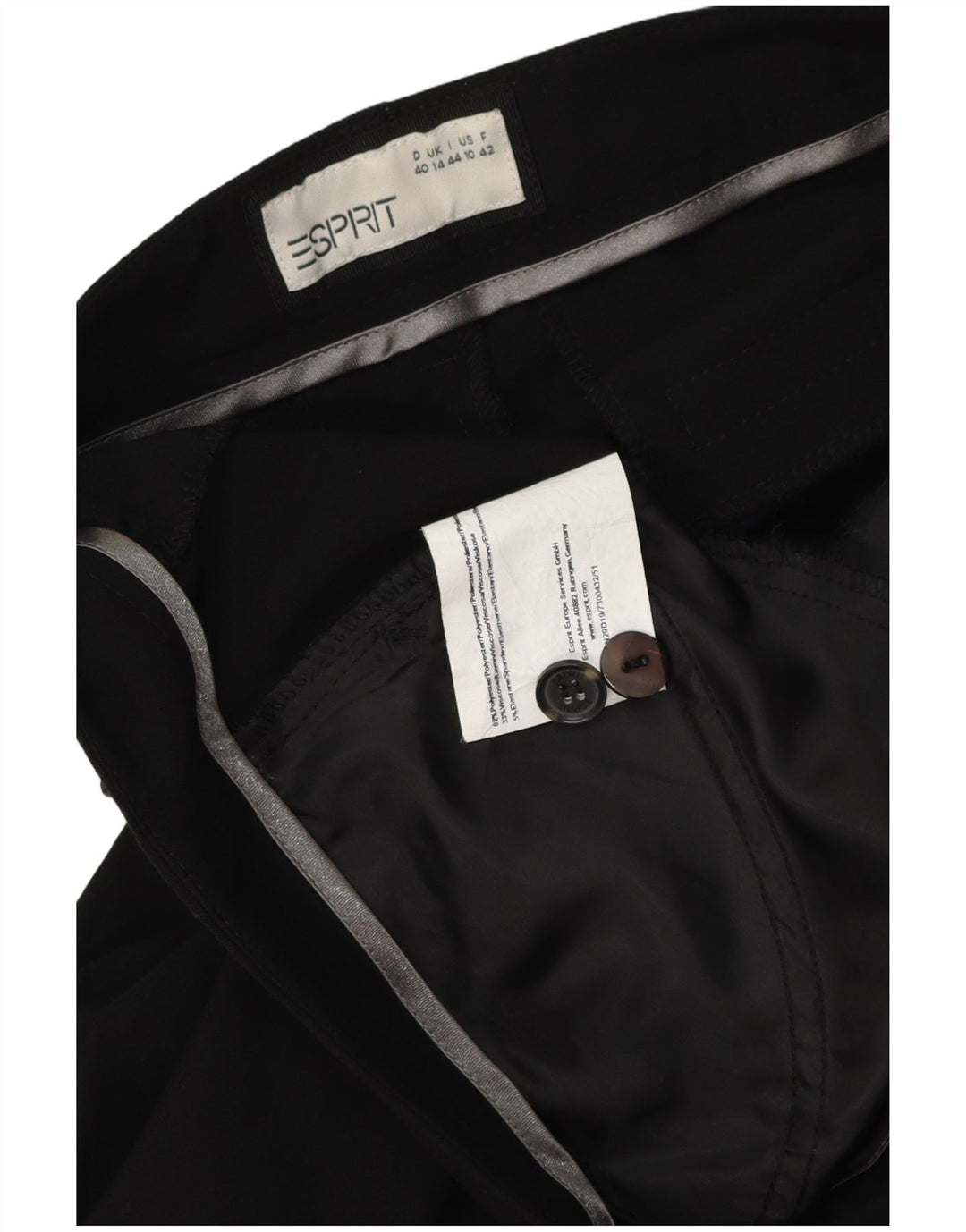 ESPRIT Womens Straight Suit Trousers UK 14 Large W34 L35 Black Polyester