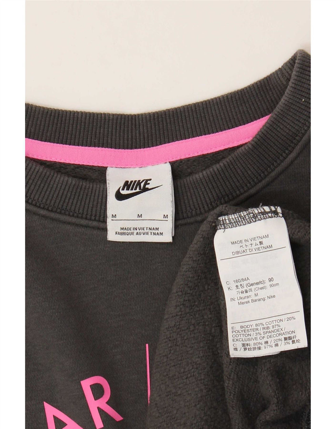 Pulover supradimensionat cu grafic Nike pentru femei UK 14 Bumbac gri mediu
