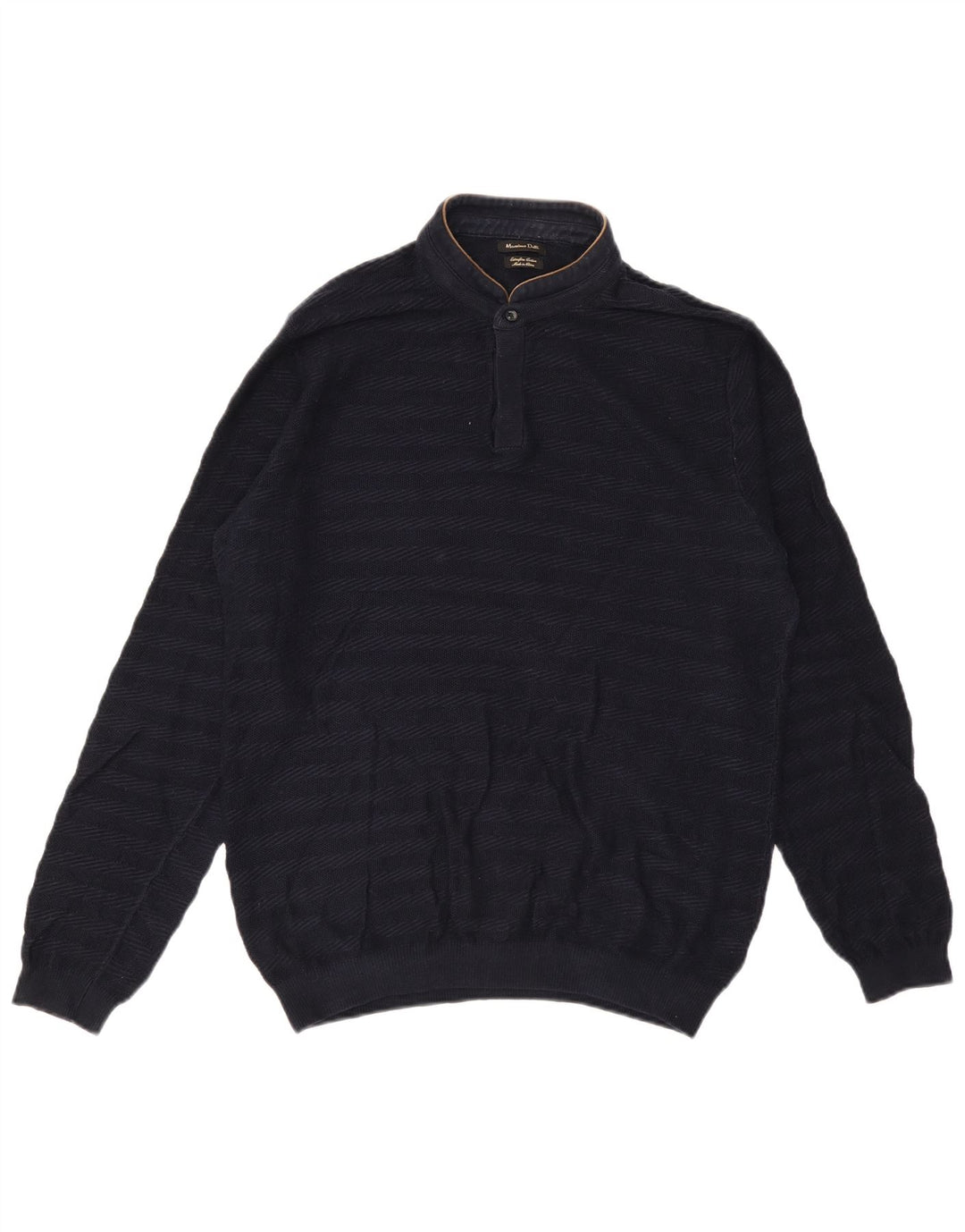 Massimo Dutti Pulover pentru bărbați cu gât cu nasturi, mare, bleumarin, cu dungi