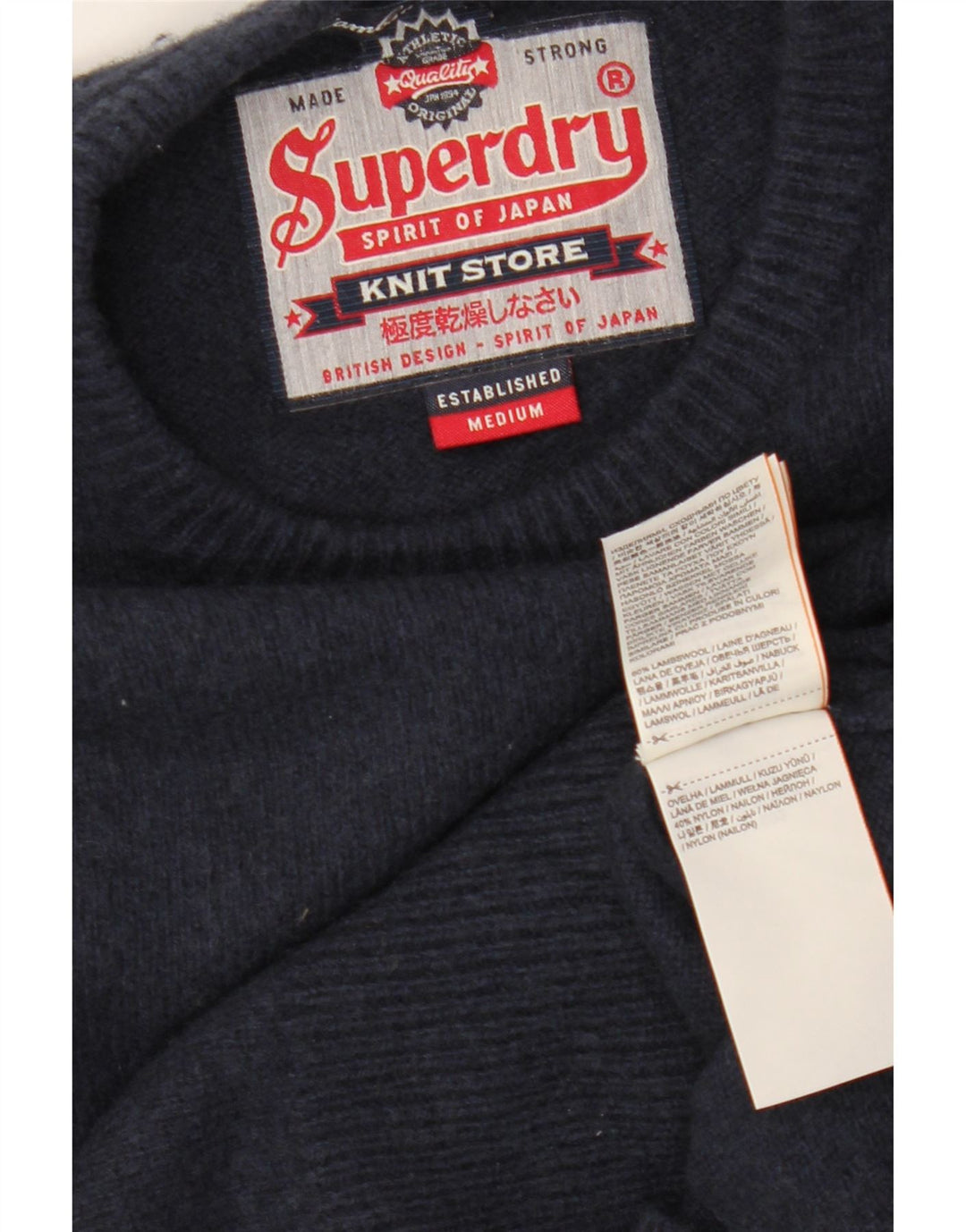 Pulover pentru bărbați SUPERDRY cu gât roșu din lână, albastru bleumarin mediu