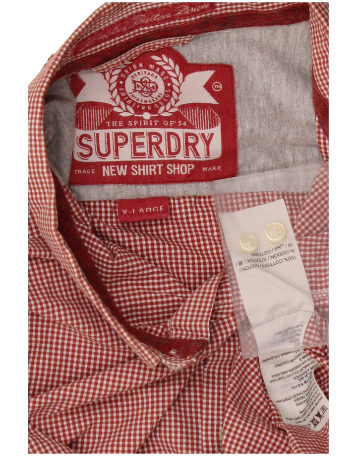 Cămașă pentru bărbați SUPERDRY XL, bumbac vichy roșu