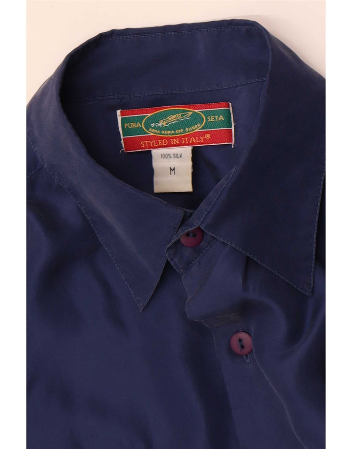 Cămașă Vintage Bărbați Mediu Bleumarin Mătase