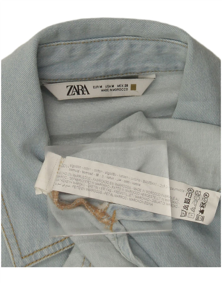 Cămașă de denim scurtă pentru femei Zara UK 14, bumbac albastru mediu