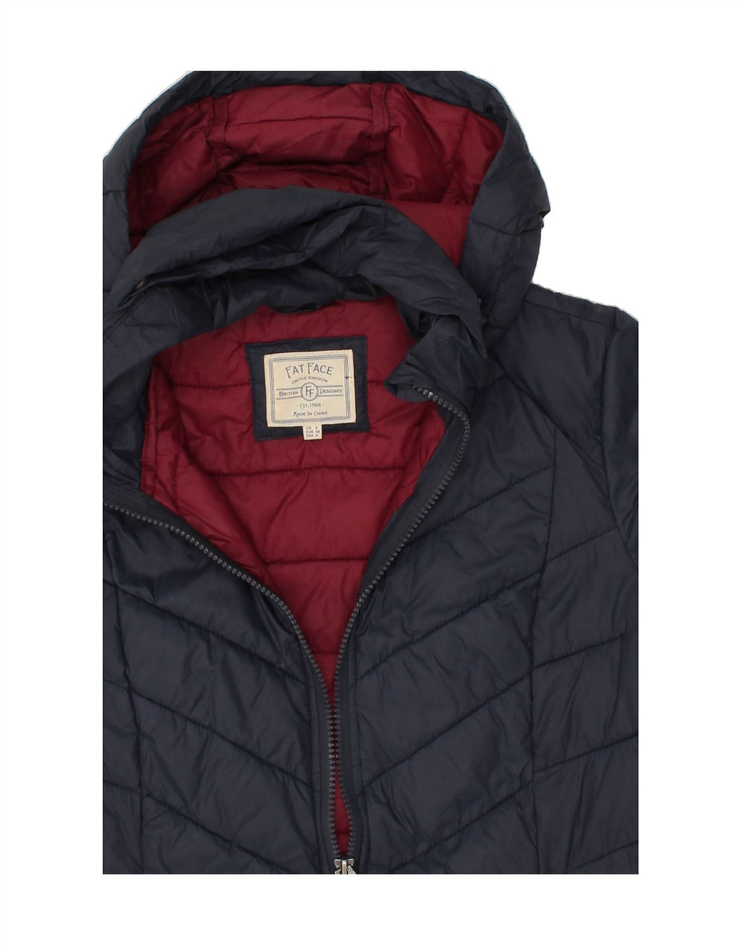 FAT FACE Womens Hooded Padded Jacket UK 8 Small Navy Blue Vintage Fat Face and Second-Hand Fat Face from Messina Hembry 