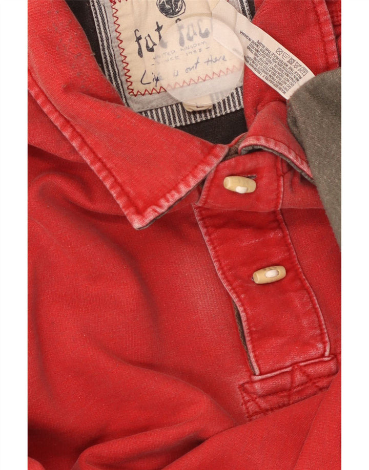 FAT FACE Hanorac pentru bărbați cu gât cu nasturi Pulover mare bumbac roșu