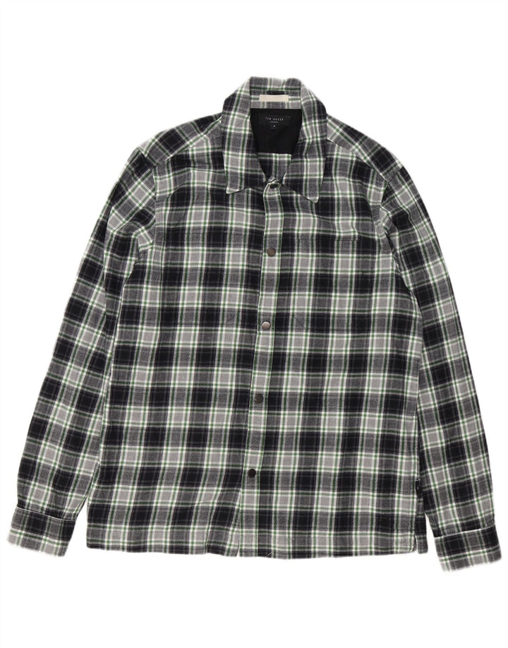 Cămașă de flanel pentru bărbați Ted Baker, mărimea 3, bumbac cu carouri verde mediu