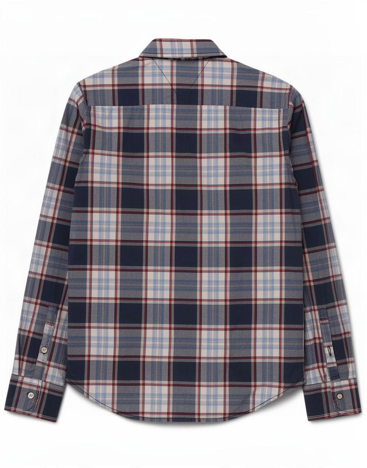 Camasă pentru bărbați Tommy Hilfiger, bumbac cu carouri bleumarin mediu