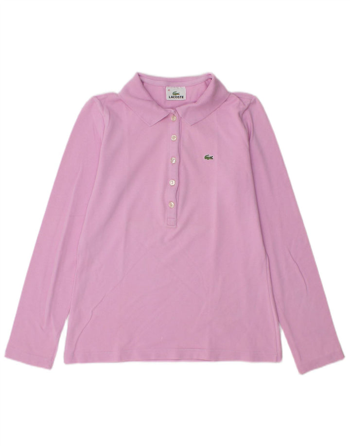 Tricou polo pentru femei Lacoste cu mânecă lungă, mărime 40, bumbac roz mediu