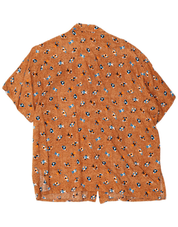 Bluză de cămașă vintage supradimensionată pentru femei cu model abstract UK 10 mic maro