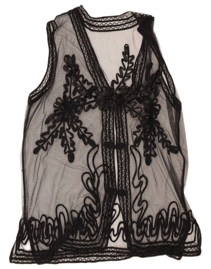 Bluză de cămașă transparentă vintage pentru femei UK 14 Medium Black Floral