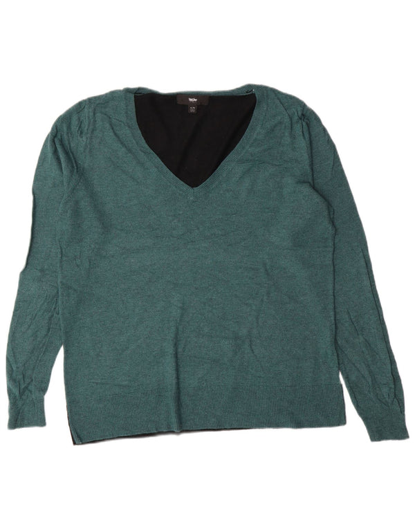 Mossimo Womens V-Neck Jumper Sweater UK 18 XL Green Colourblock Nylon