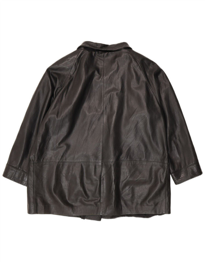 Jachetă vintage din piele cu 5 nasturi pentru femei IT 52 2XL negru