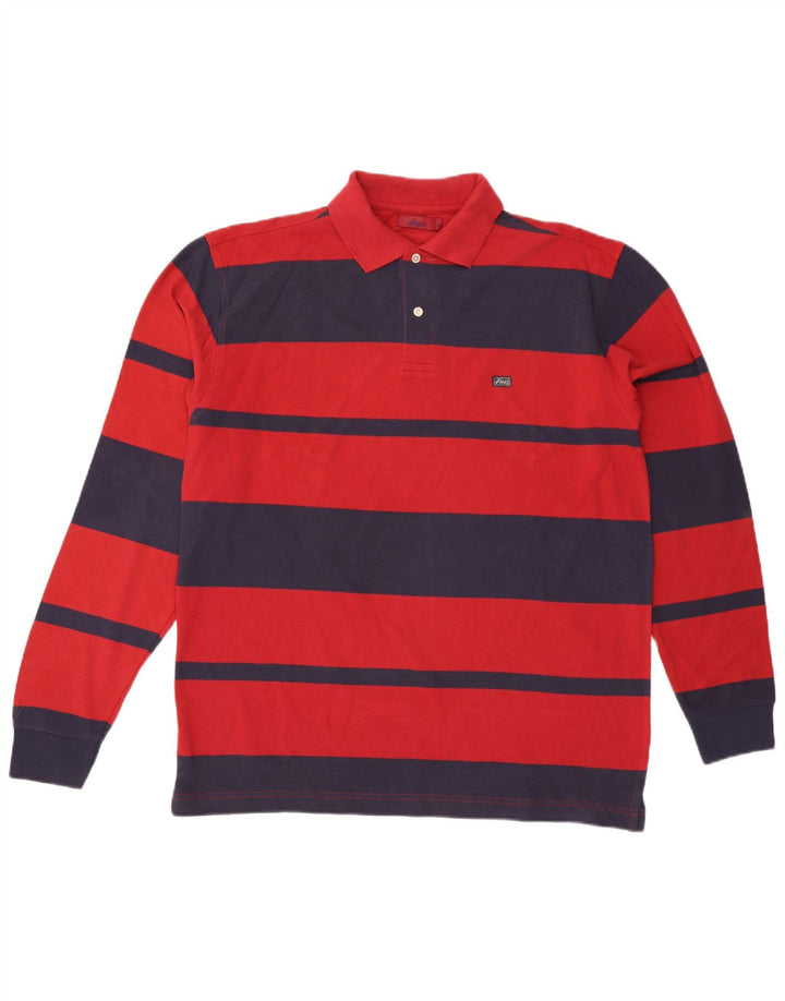 Tricou polo cu mânecă lungă pentru bărbați ASICS, bumbac cu dungi roșii mari