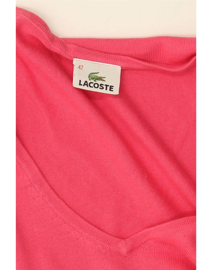 Pulover Lacoste pentru femei cu decolteu în V, mărime 42, bumbac roz mare