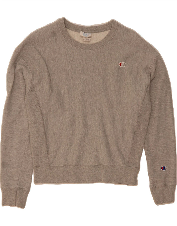 CHAMPION Womens Oversized Sweatshirt Jumper UK 10 Small Grey Cotton Vintage Champion and Second-Hand Champion from Messina Hembry 