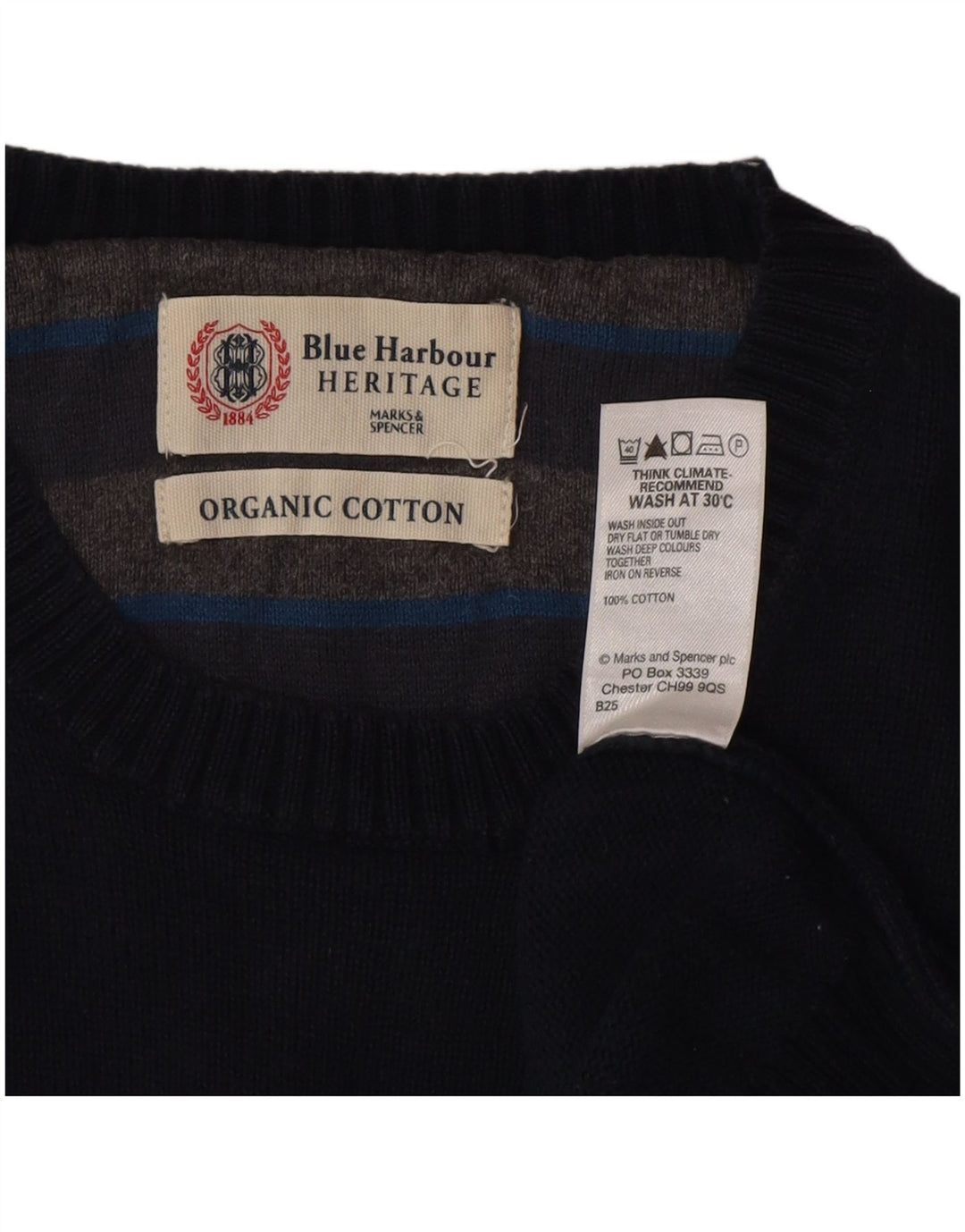 Pulover pentru bărbați Marks & Spencer cu gât crew pulover mediu din bumbac bleumarin