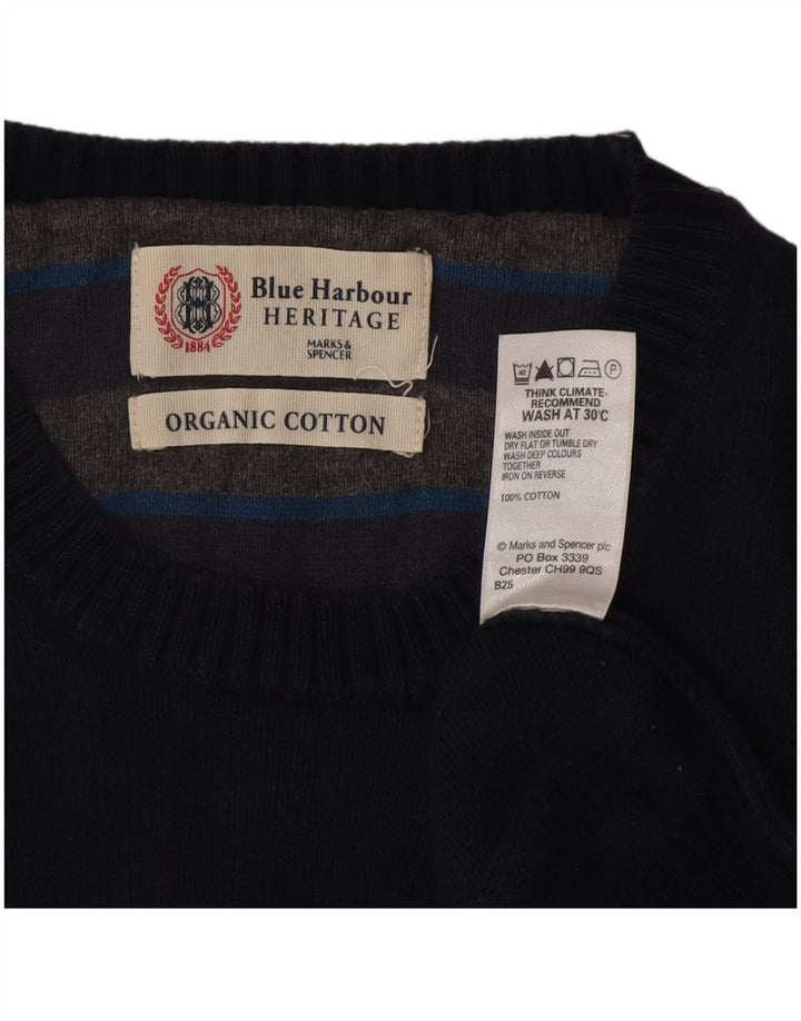 Pulover pentru bărbați Marks & Spencer cu gât crew pulover mediu din bumbac bleumarin