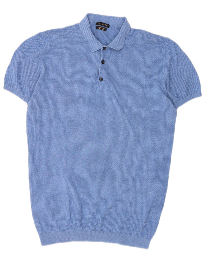 Pulover Massimo Dutti pentru bărbați, cu mânecă scurtă, cu gât polo, mare, albastru