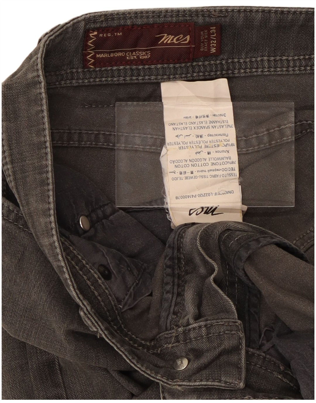Blugi subțiri obișnuiți pentru bărbați Marlboro Classics W32 L31 bumbac gri