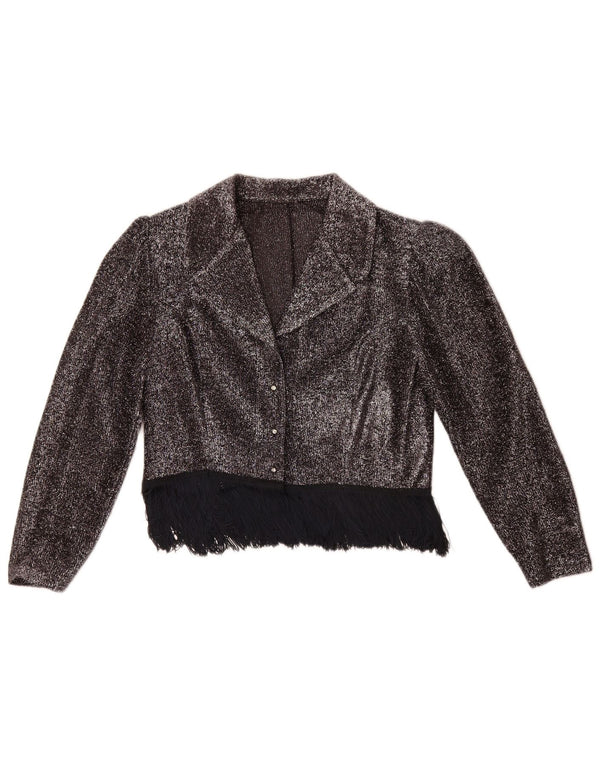 Bluză vintage pentru femei, cămașă crop UK 14 Medium Silver