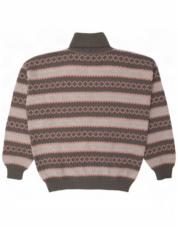 Vintage Pulover cu gât țestoasă pentru bărbați XL Lână de alpaca geometrică gri