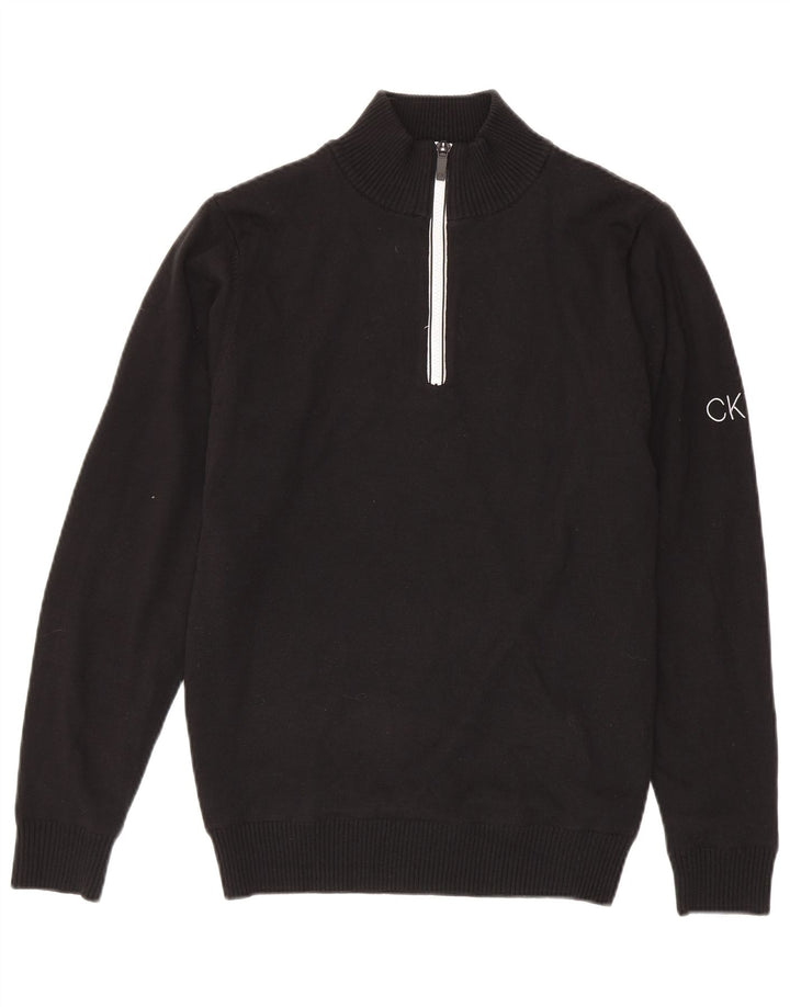 Pulover Calvin Klein pentru bărbați, cu fermoar și gât, bumbac mic, negru