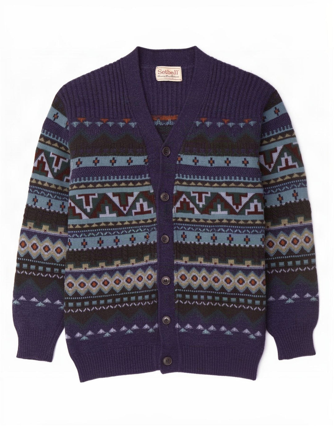 Setball Pulover Cardigan Bărbați Mediu Bleumarin Geometric