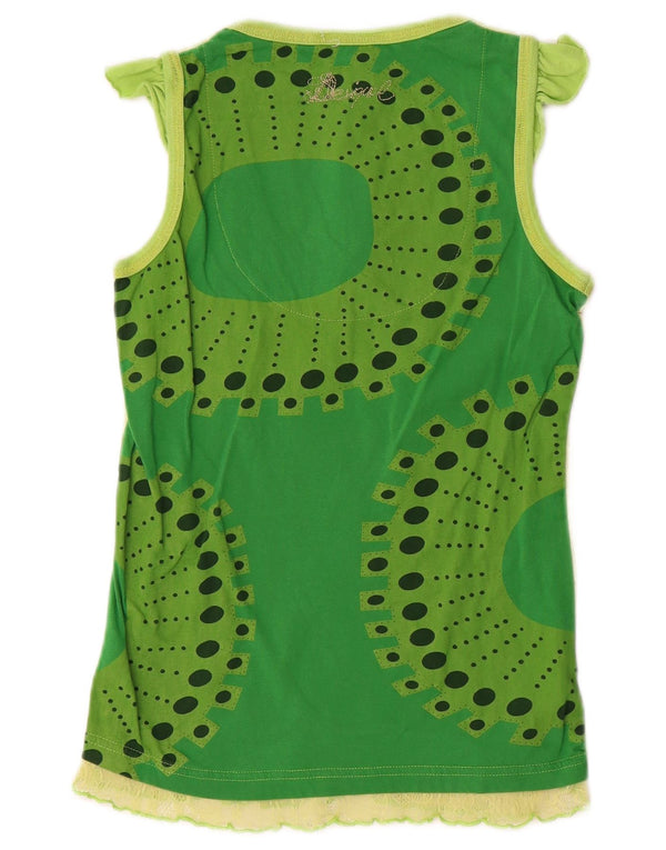 Desigual Womens Graphic Vest Top UK 12 Medium Green Geometric Bumbac