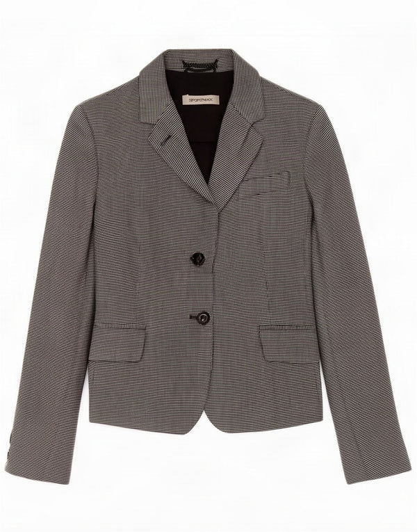 Sportmax Womens 2 Button Blazer Jacket UK 10 Small Gri Houndstooth Linen