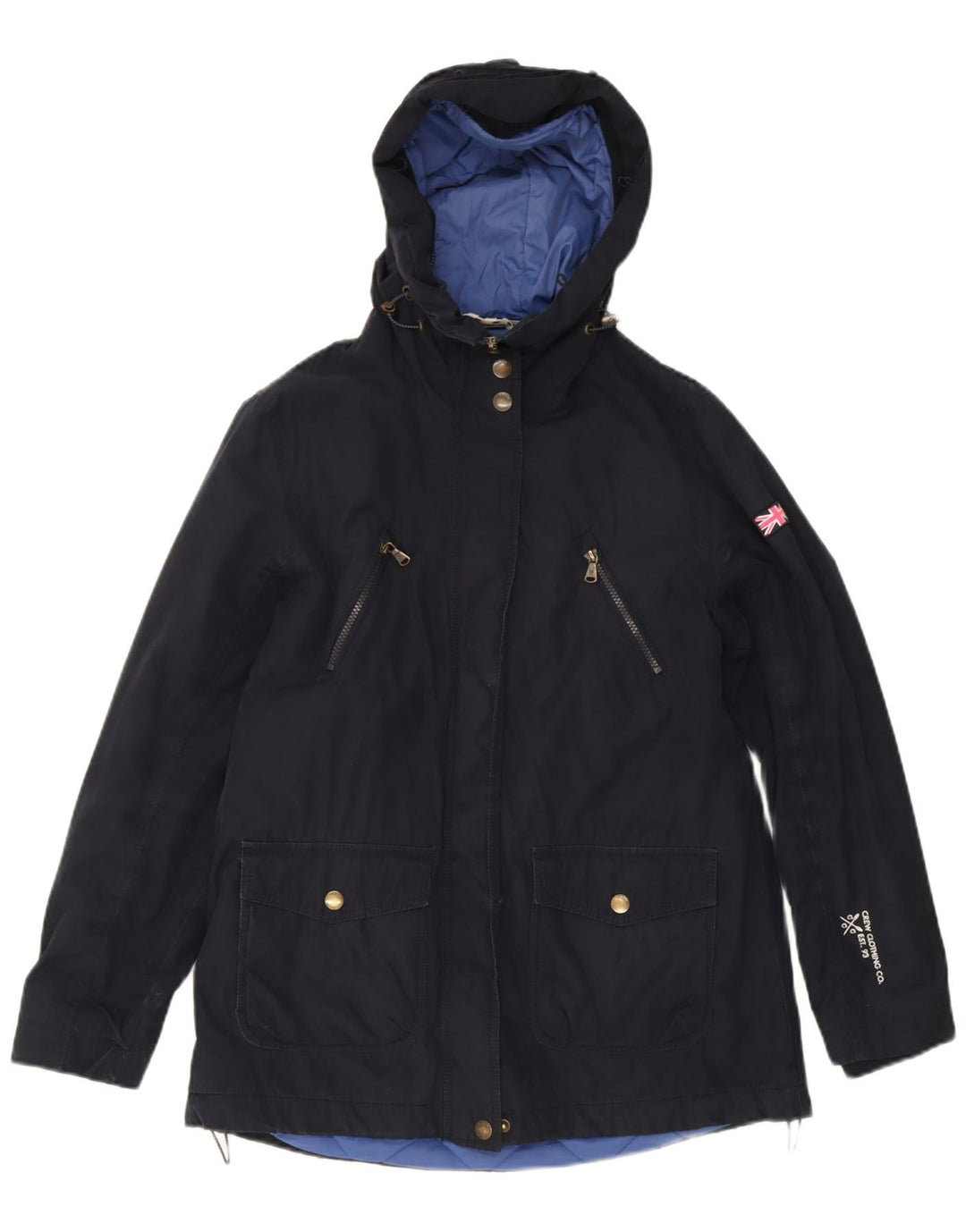 Crew Clothing Jachetă de vânt cu glugă pentru femei UK 14 Mare bleumarin