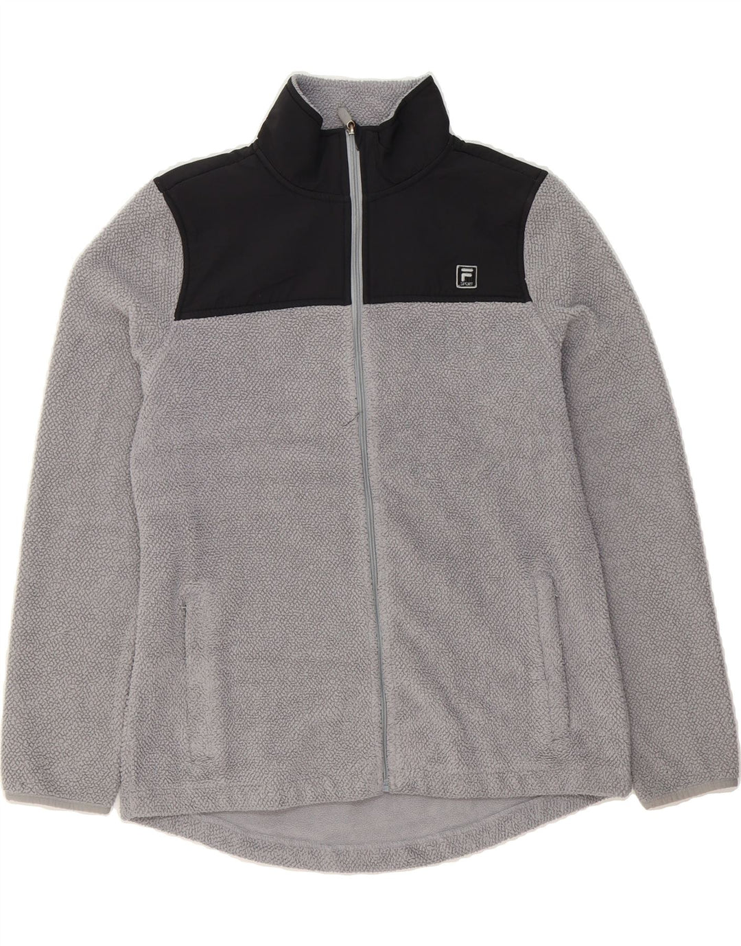 FILA Womens Fleece Jacket UK 16 Large Grey Colourblock Polyester Vintage Fila and Second-Hand Fila from Messina Hembry 