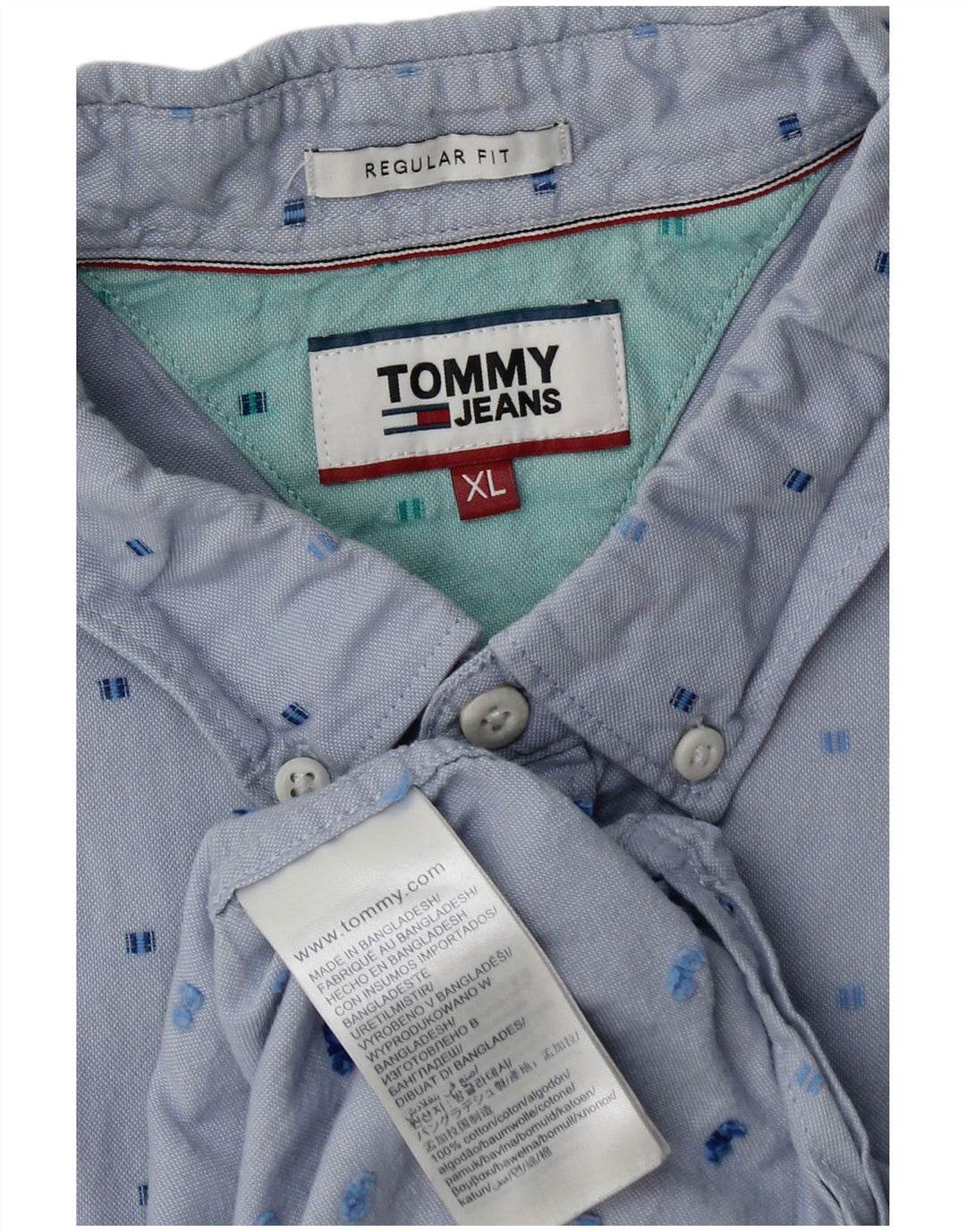 Cămașă cu mânecă scurtă TOMMY HILFIGER pentru bărbați, XL, bumbac cu pete albastre