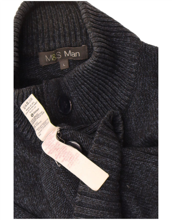Pulover pentru bărbați Marks & Spencer, cu nasturi, cu gât, mare, albastru marin pete