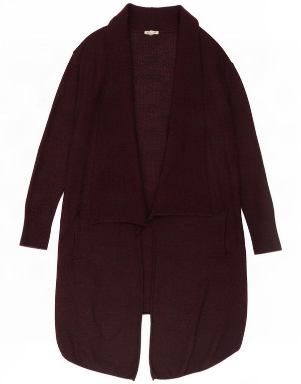 Jigsaw Pulover cardigan deschis cu lungă pentru femei UK 10 Small Burgundy Viscose