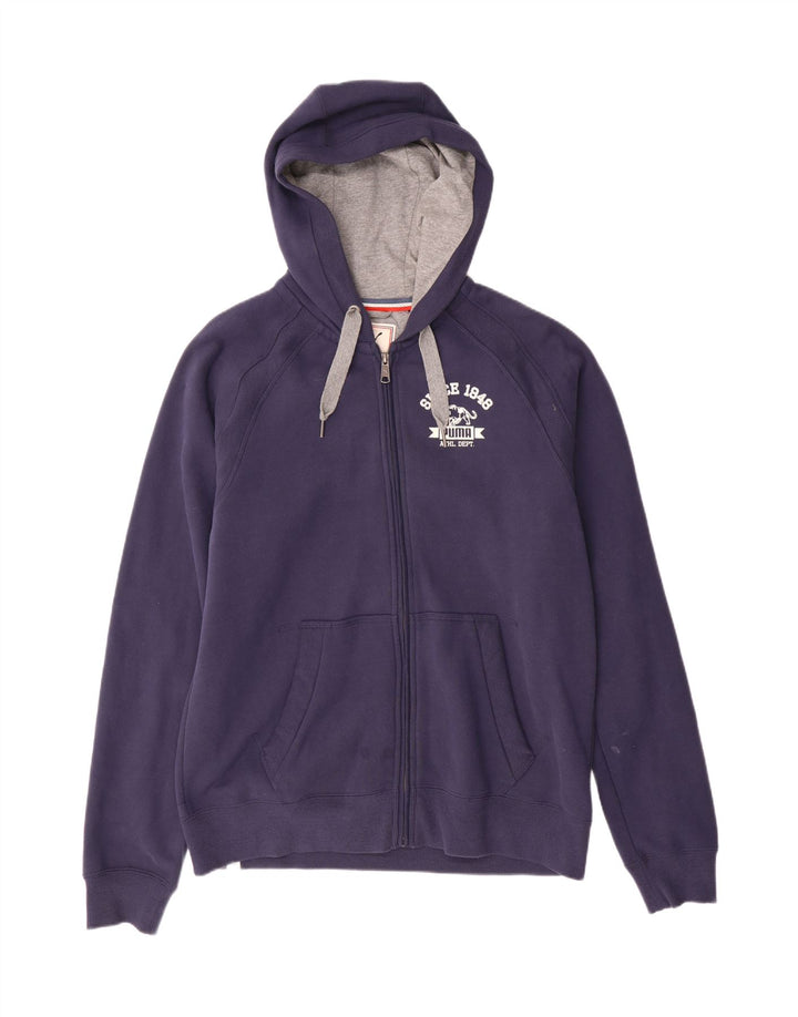 PUMA Mens Graphic Zip Hoodie Sweater Medium Navy Blue Cotton
