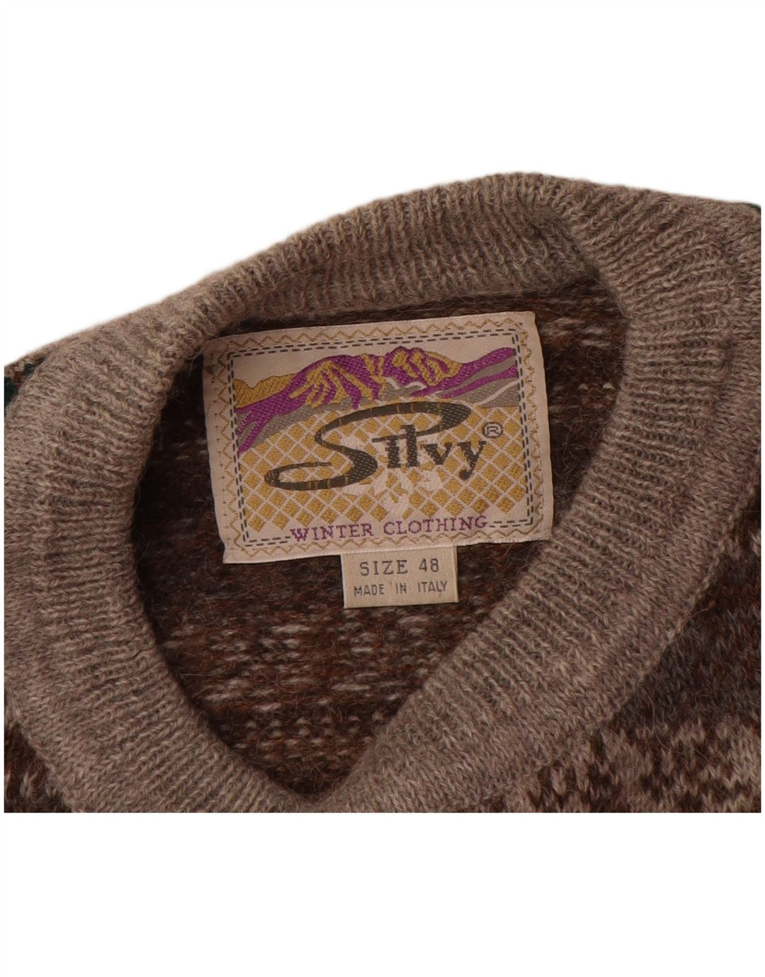 Pulover pentru bărbați Silvy cu gât roșu IT 48 Medium Gri Fair Isle Lână de alpaca