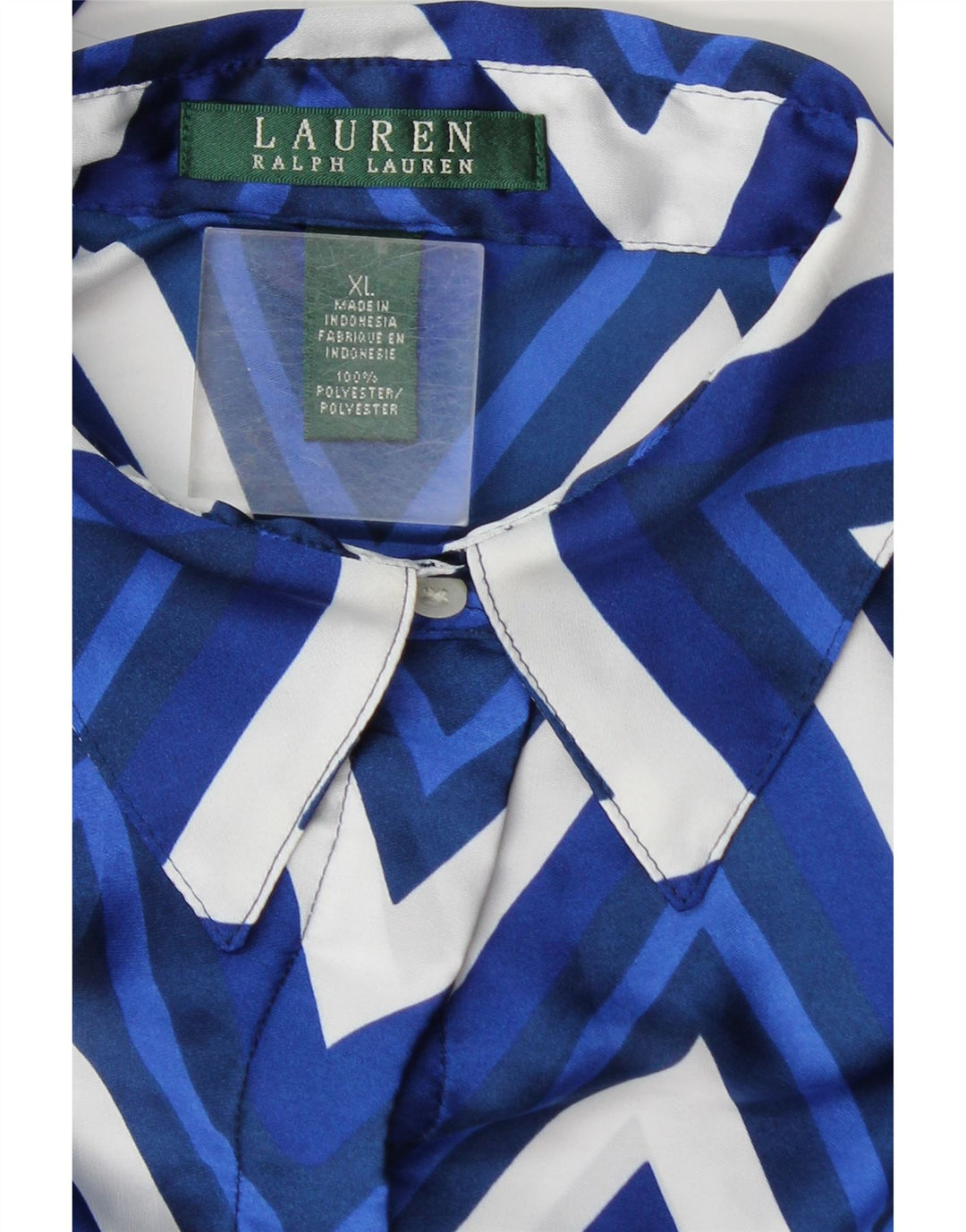 Bluză cămașă pentru femei Ralph Lauren UK 18 XL, poliester chevron albastru