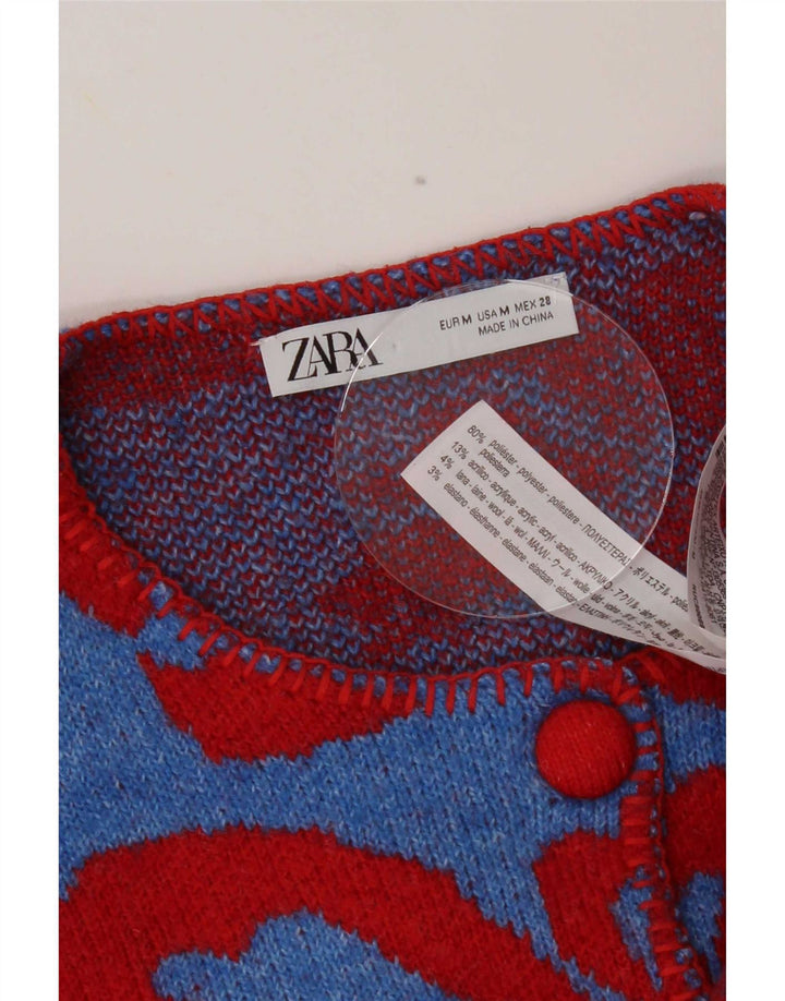 Pulover cardigan pentru femei Zara UK 14 Medium Blue Floral Poliester