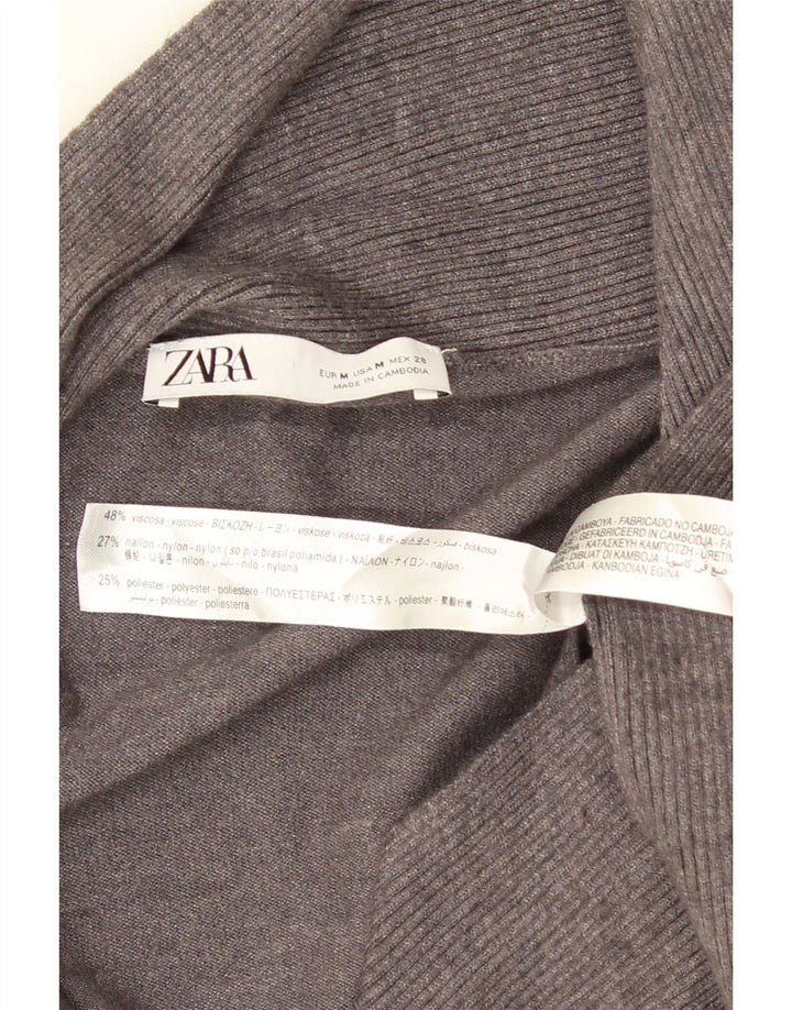Pulover cardigan deschis asimetric pentru femei Zara UK 12 Viscoză gri mediu