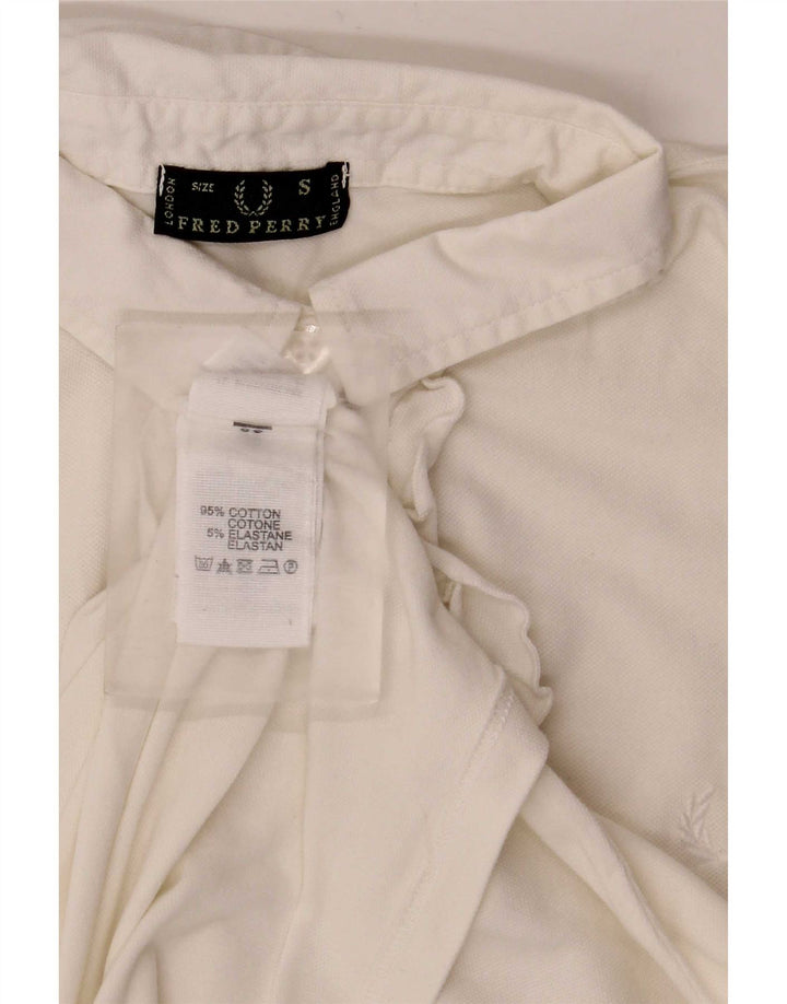 Fred Perry Tricou polo pentru femei cu volane în față UK 10 Bumbac alb mic