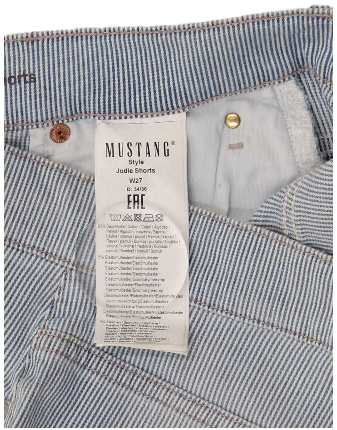 Pantaloni scurți casual pentru femei Mustang W27, bumbac cu dungi mici, albastre